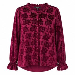 Marc New York Floral Burnout Velvet Button Up Top XL Whimsygoth Renaissance Red